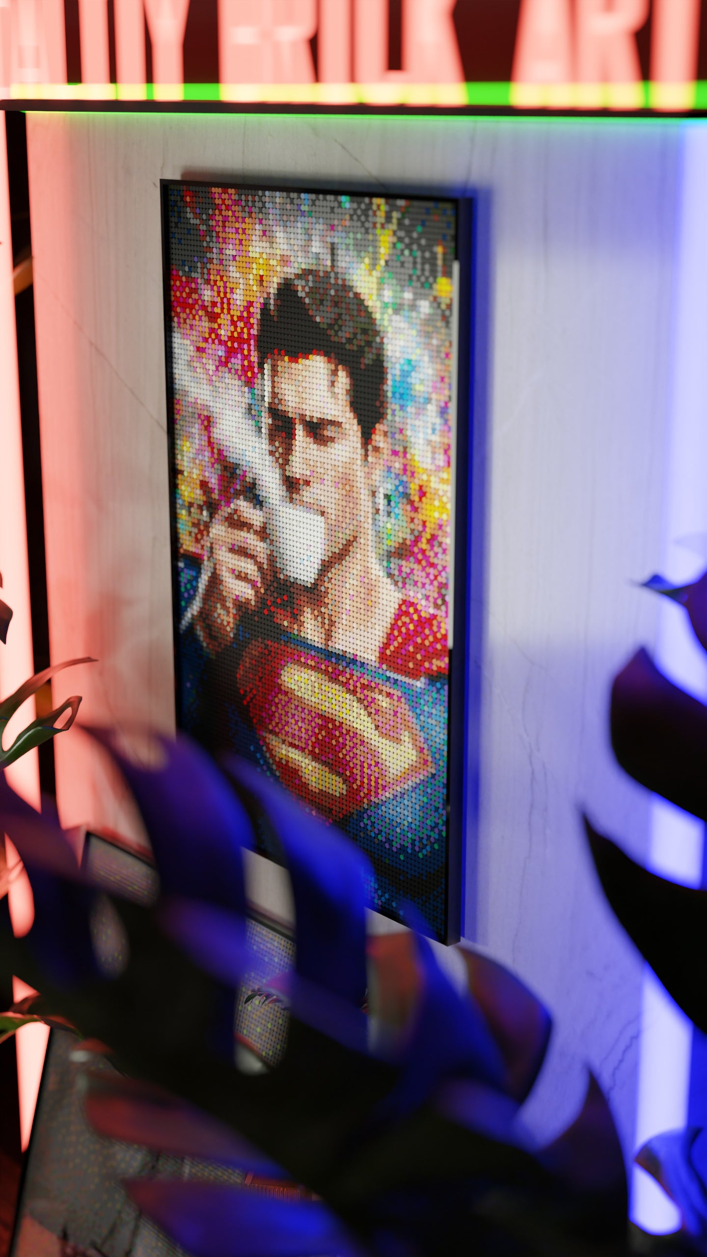 Superman LEGO® Style mosaic wall art made from colorful plastic bricks